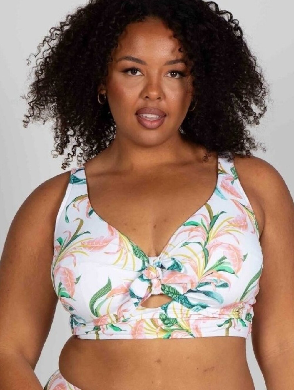 Artesands White Swim Top with Pink & Green Tropical Print 20w